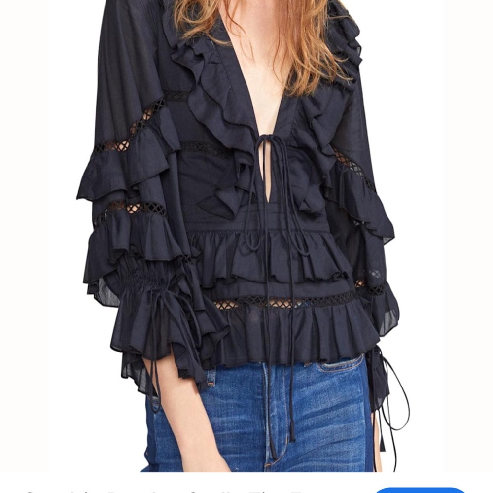 Cynthia Rowley Stella Black Tie Front Tiered Ruffle Top